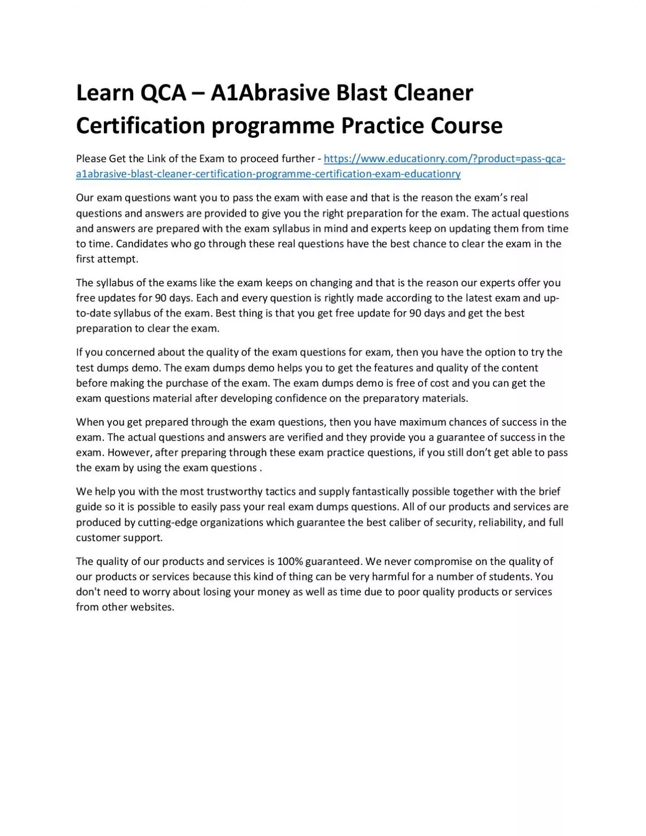 QCA – A1Abrasive Blast Cleaner Certification programme