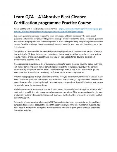 QCA – A1Abrasive Blast Cleaner Certification programme