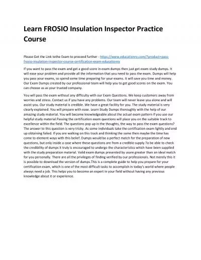 FROSIO Insulation Inspector Course