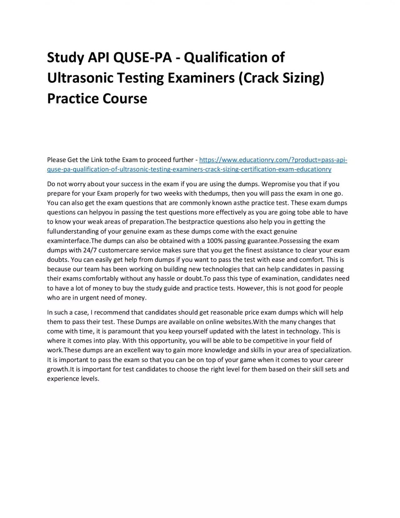 API QUSE-PA - Qualification of Ultrasonic Testing Examiners (Crack Sizing)