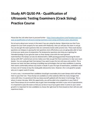 API QUSE-PA - Qualification of Ultrasonic Testing Examiners (Crack Sizing)