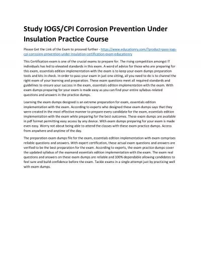 IOGS/CPI Corrosion Prevention Under Insulation