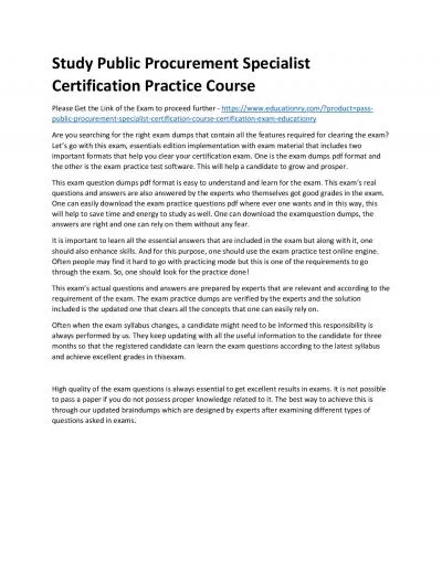 Public Procurement Specialist Certification Course