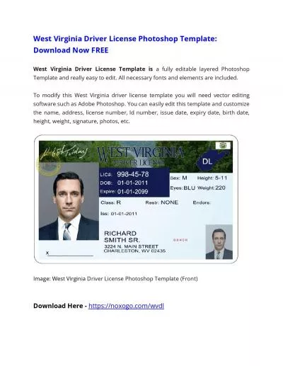 West Virginia Driver License Photoshop Template FREE