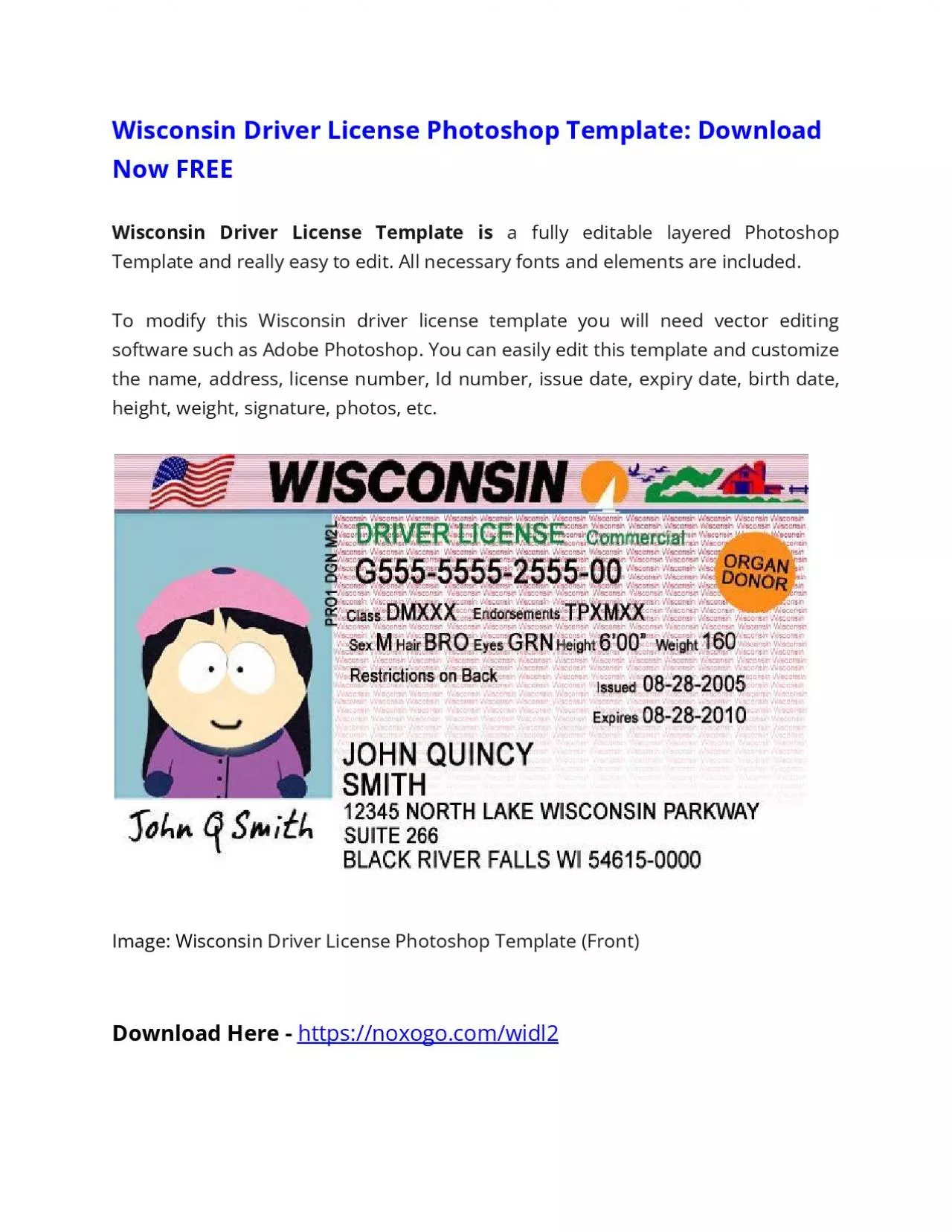 PDF-Wisconsin Driver License Photoshop Template FREE