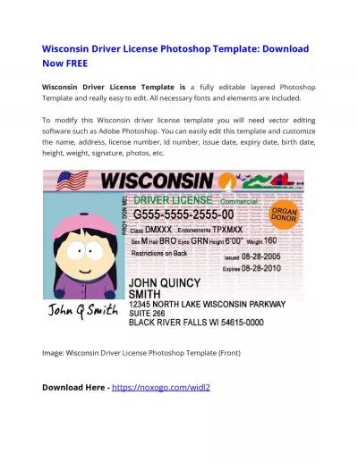Wisconsin Driver License Photoshop Template FREE