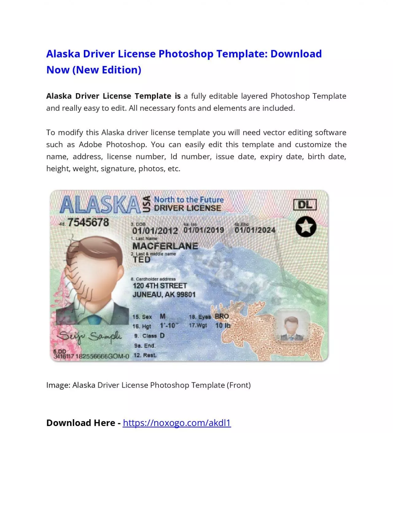 PDF-Alaska Driver License Photoshop Template (New Edition)