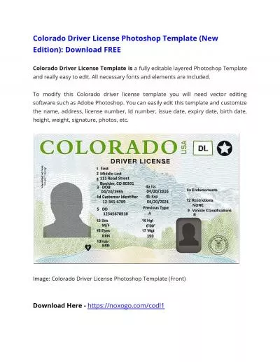 Colorado Driver License Photoshop Template (New Edition)