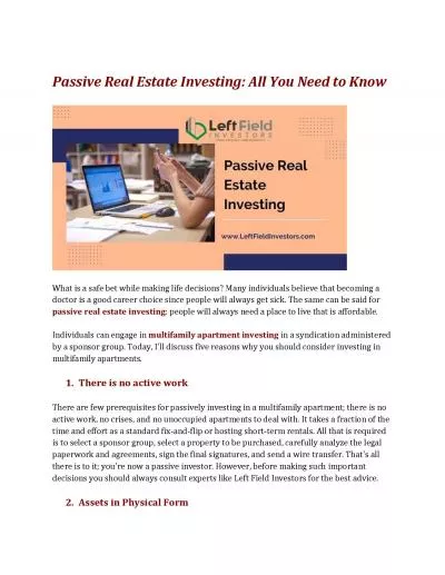 Passive Real Estate Investing: All You Need to Know