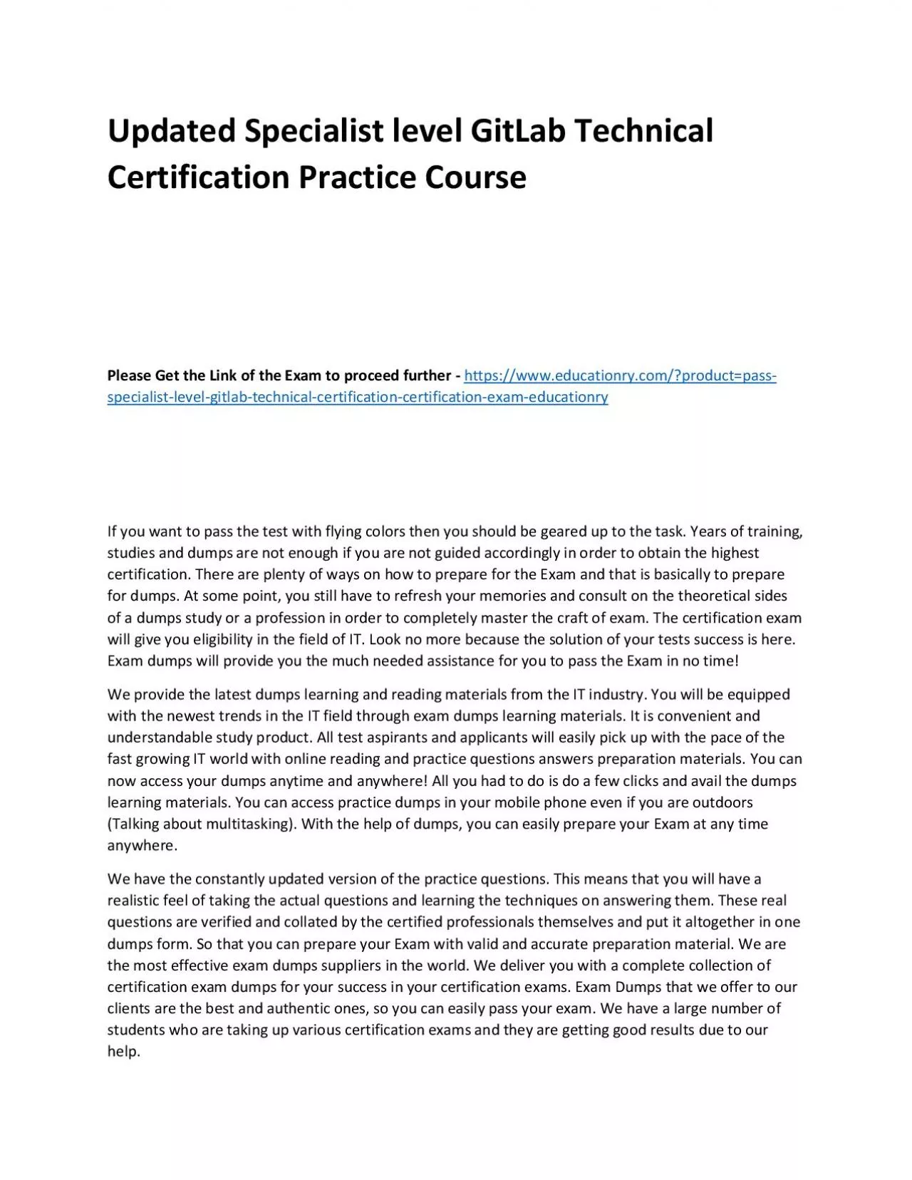 PDF-Specialist level GitLab Technical Certification