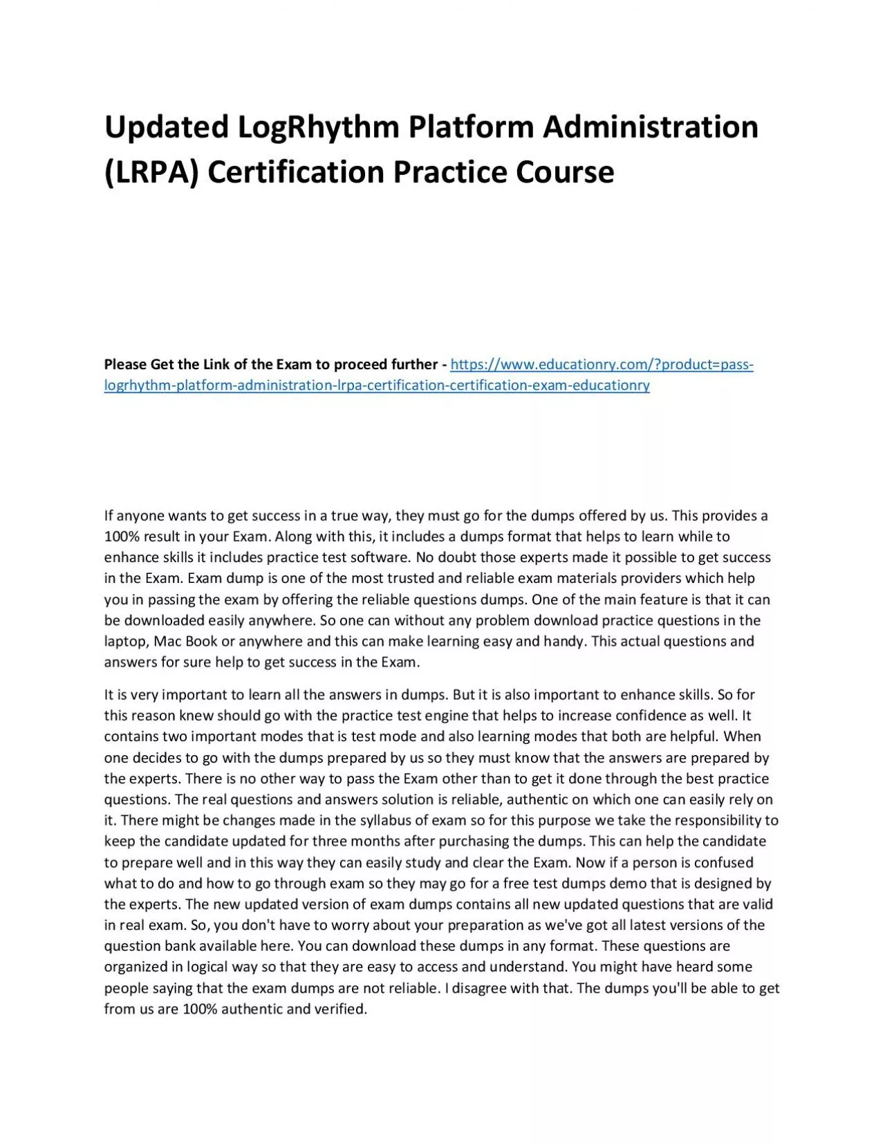 PDF-LogRhythm Platform Administration (LRPA) Certification