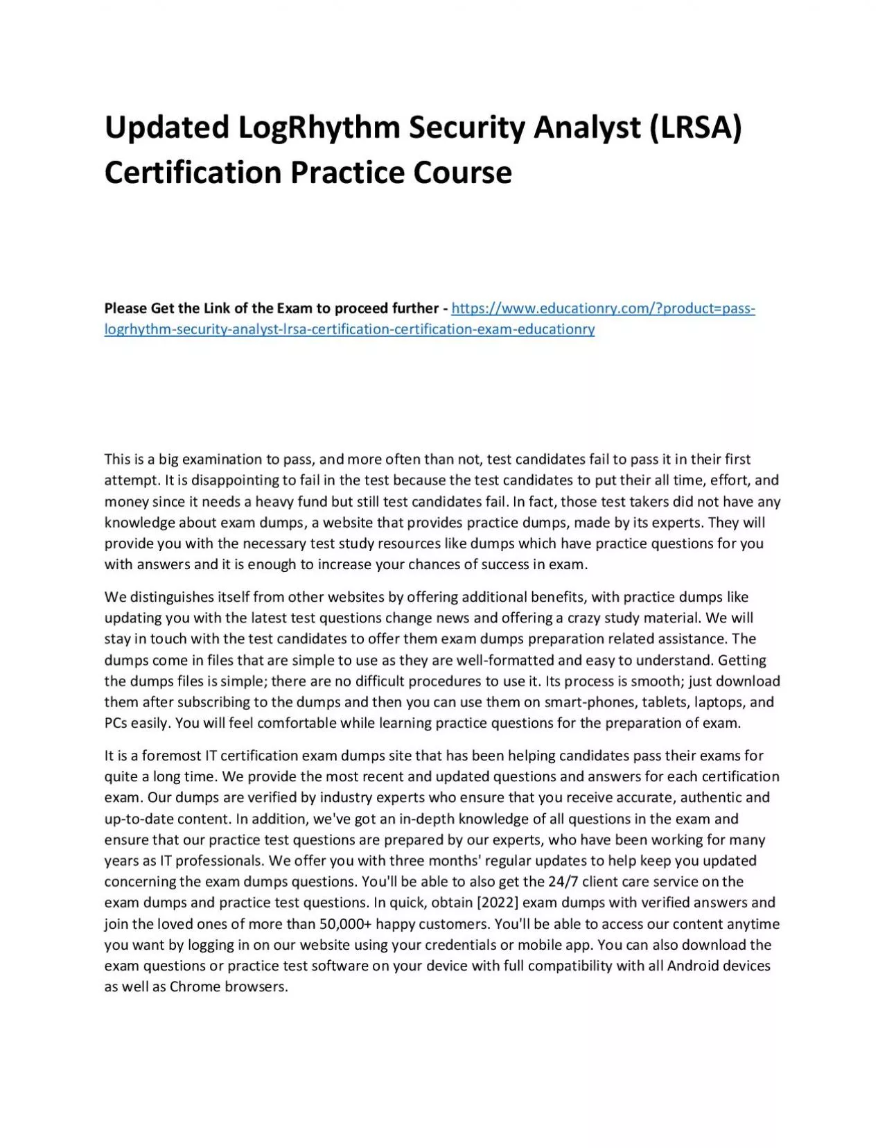 PDF-LogRhythm Security Analyst (LRSA) Certification