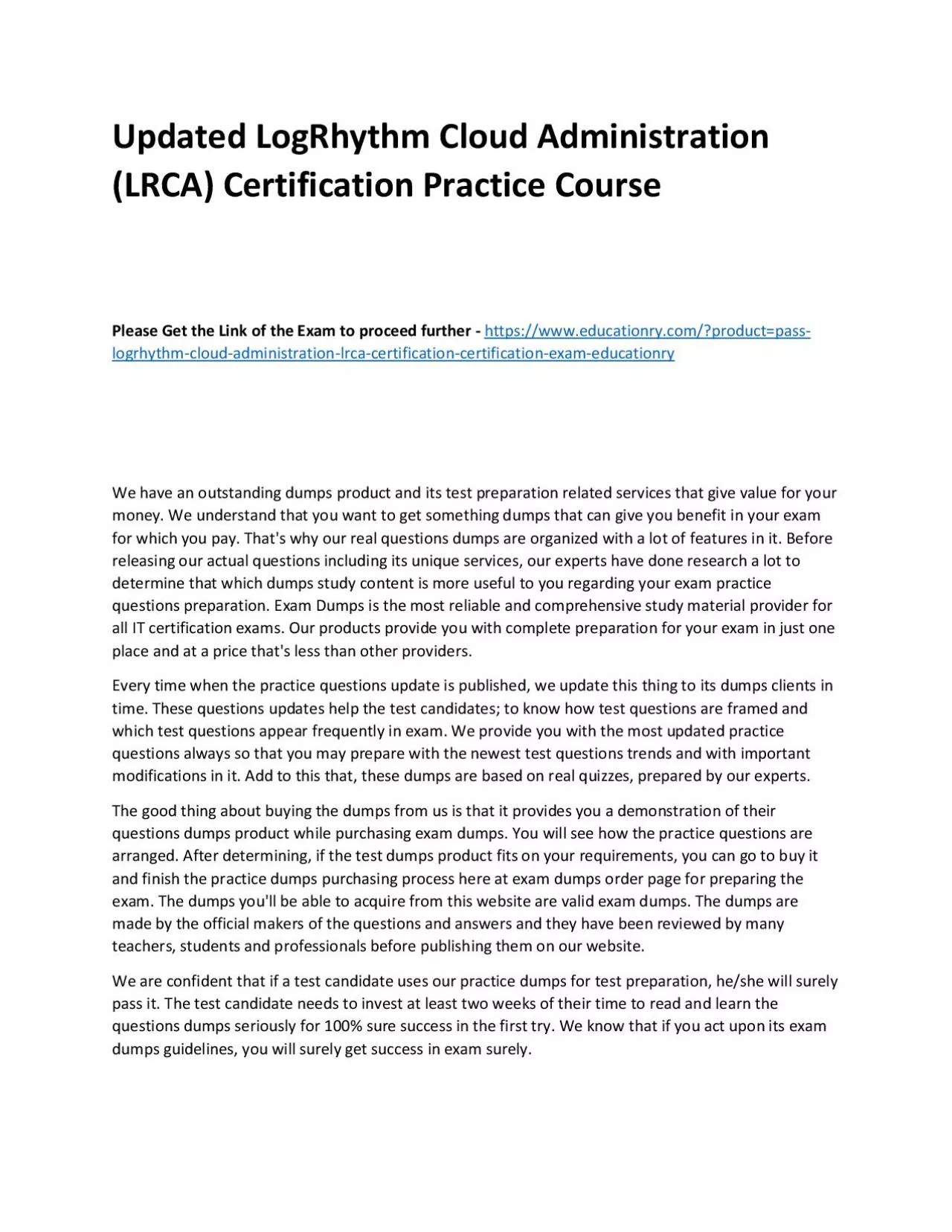 PDF-LogRhythm Cloud Administration (LRCA) Certification