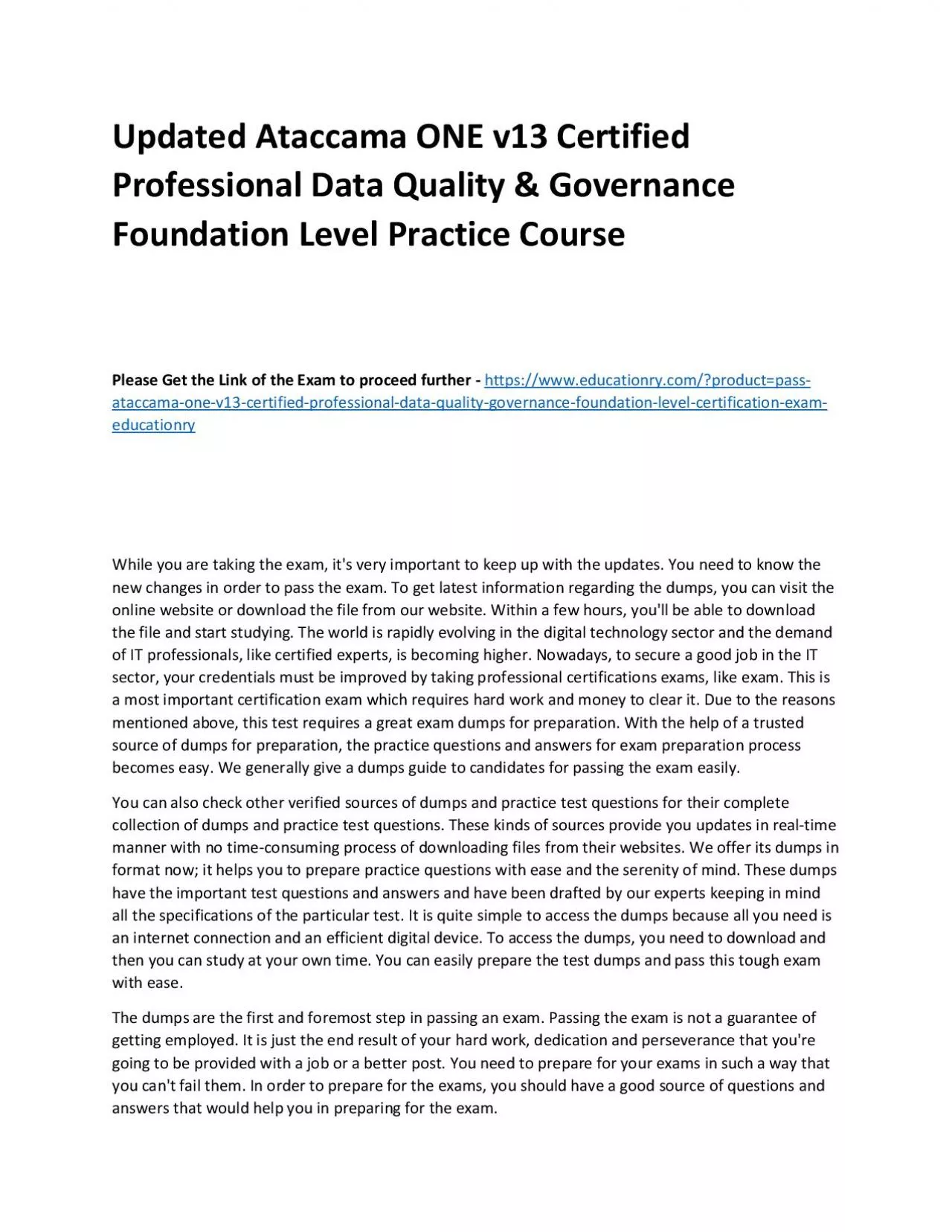 PDF-Ataccama ONE v13 Certified Professional Data Quality & Governance Foundation Level