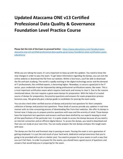 Ataccama ONE v13 Certified Professional Data Quality & Governance Foundation Level