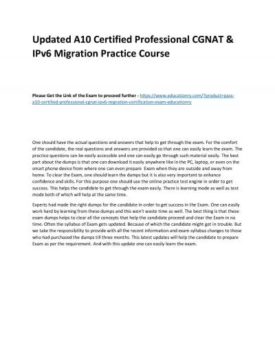 A10 Certified Professional CGNAT & IPv6 Migration