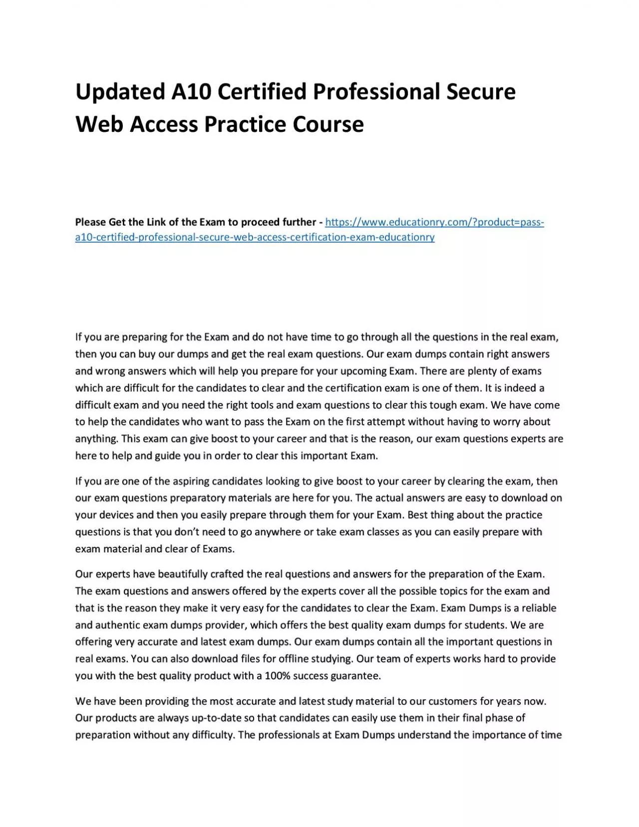 PDF-A10 Certified Professional Secure Web Access