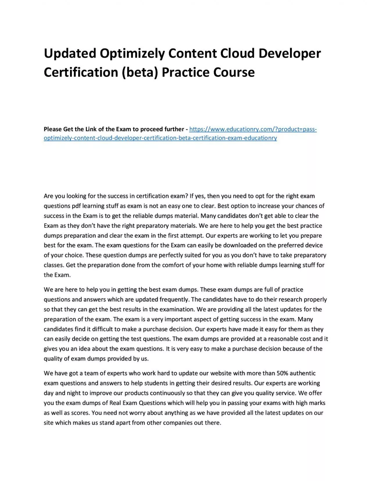 PDF-Optimizely Content Cloud Developer Certification (beta)