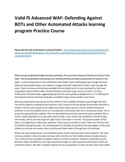 f5 Advanced WAF: Defending Against BOTs and Other Automated Attacks learning program