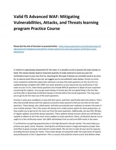 f5 Advanced WAF: Mitigating Vulnerabilities, Attacks, and Threats learning program