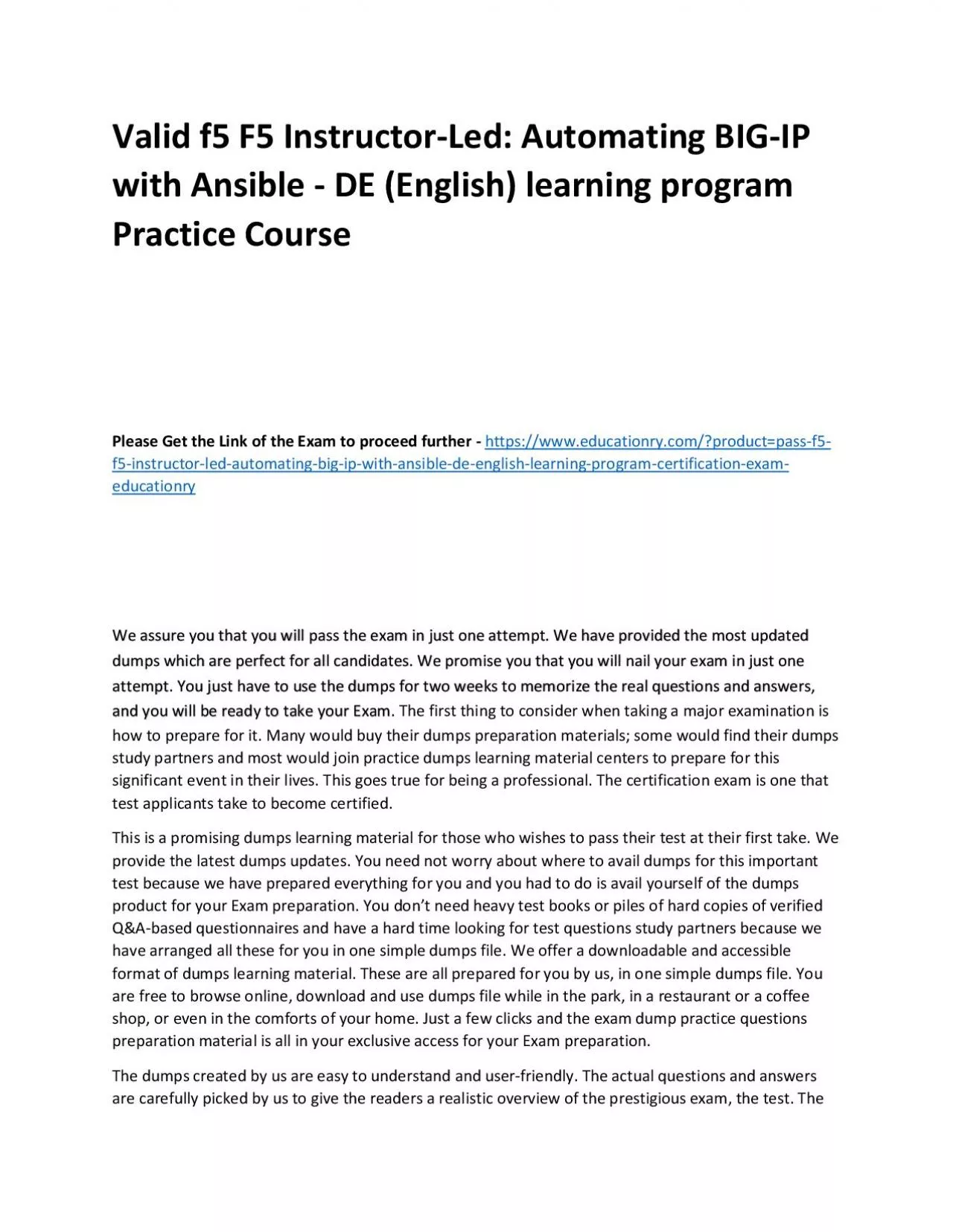 PDF-f5 F5 Instructor-Led: Automating BIG-IP with Ansible - DE (English) learning program