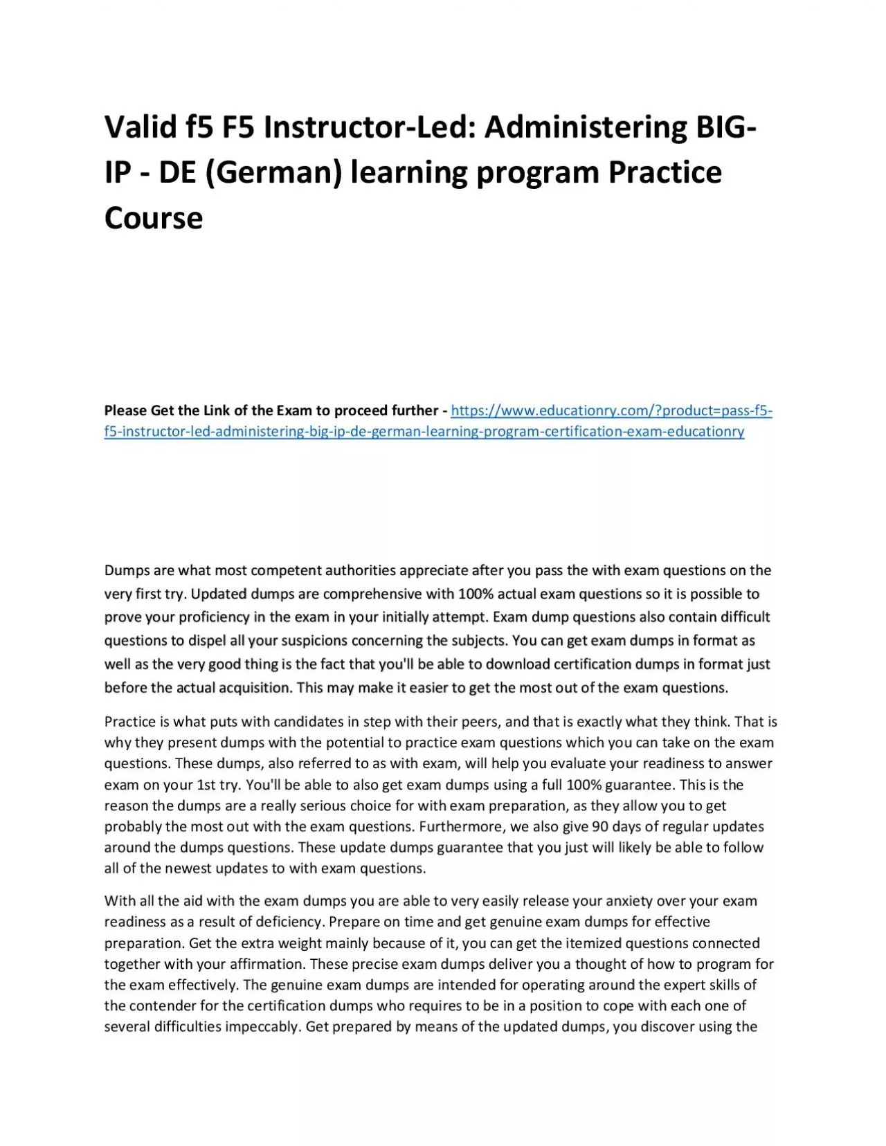 PDF-f5 F5 Instructor-Led: Administering BIG-IP - DE (German) learning program