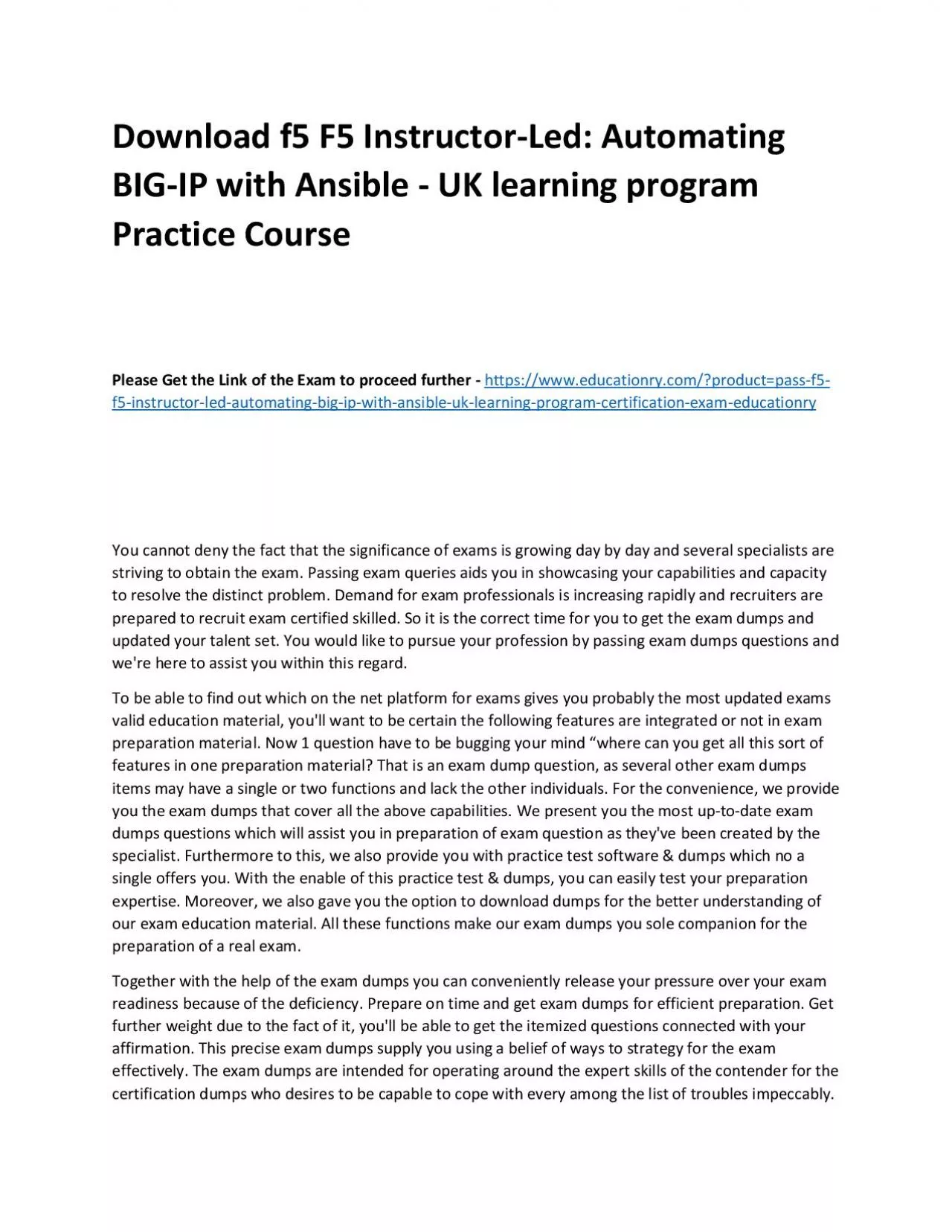 PDF-f5 F5 Instructor-Led: Automating BIG-IP with Ansible - UK learning program