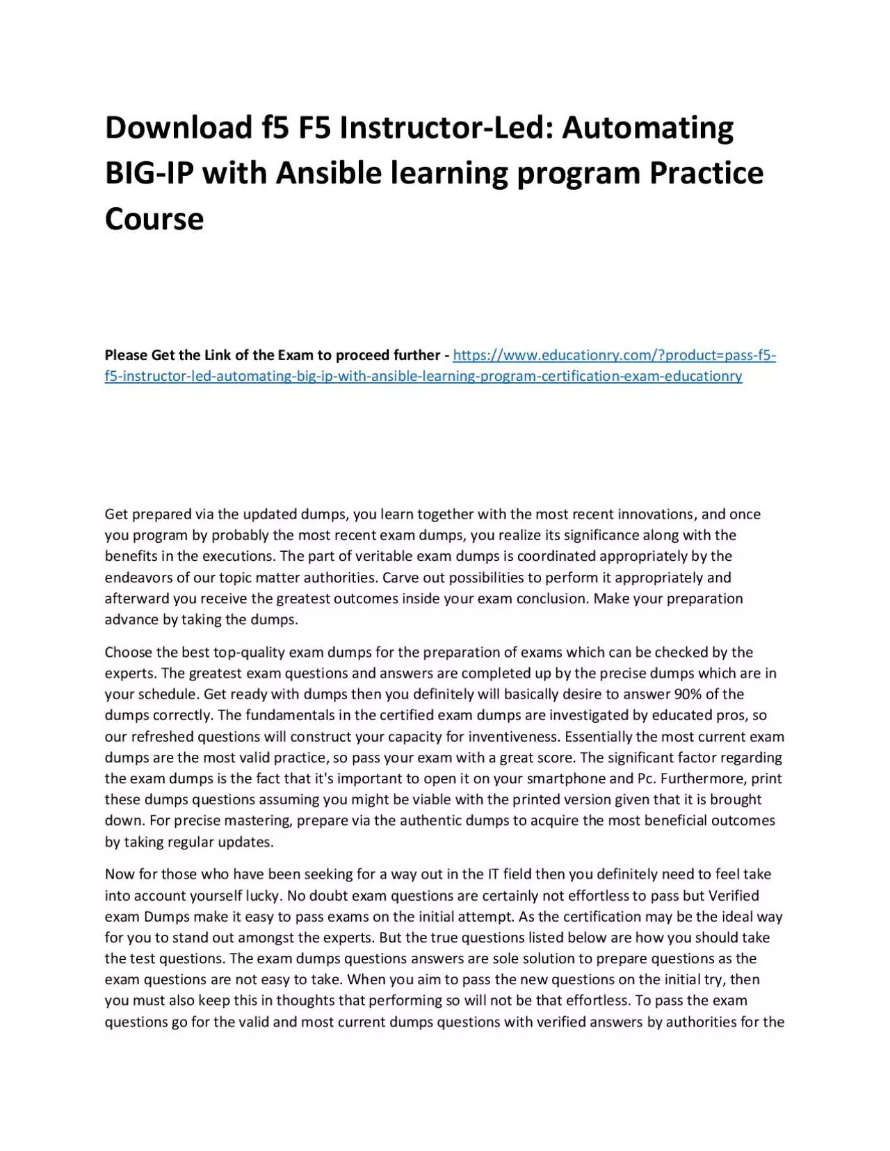 PDF-f5 F5 Instructor-Led: Automating BIG-IP with Ansible learning program