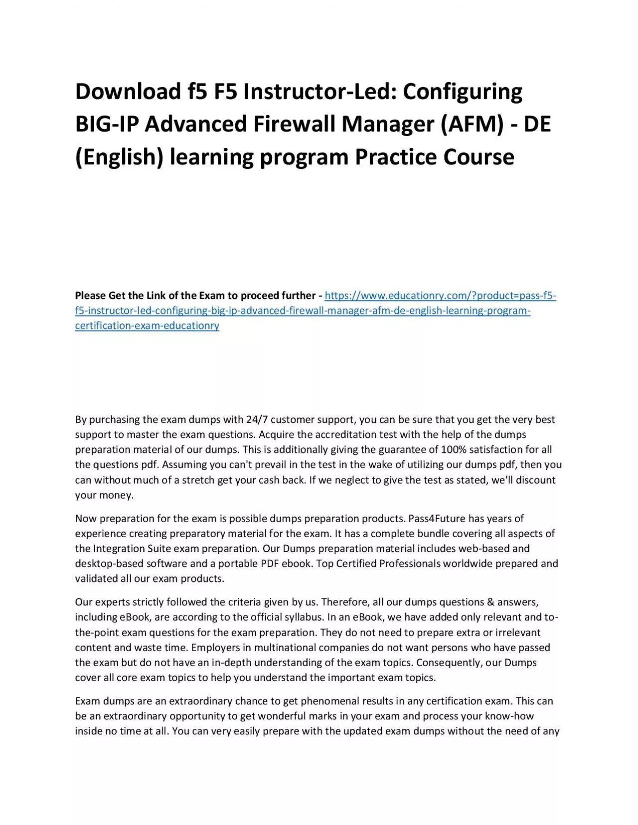 PDF-f5 F5 Instructor-Led: Configuring BIG-IP Advanced Firewall Manager (AFM) - DE (English)