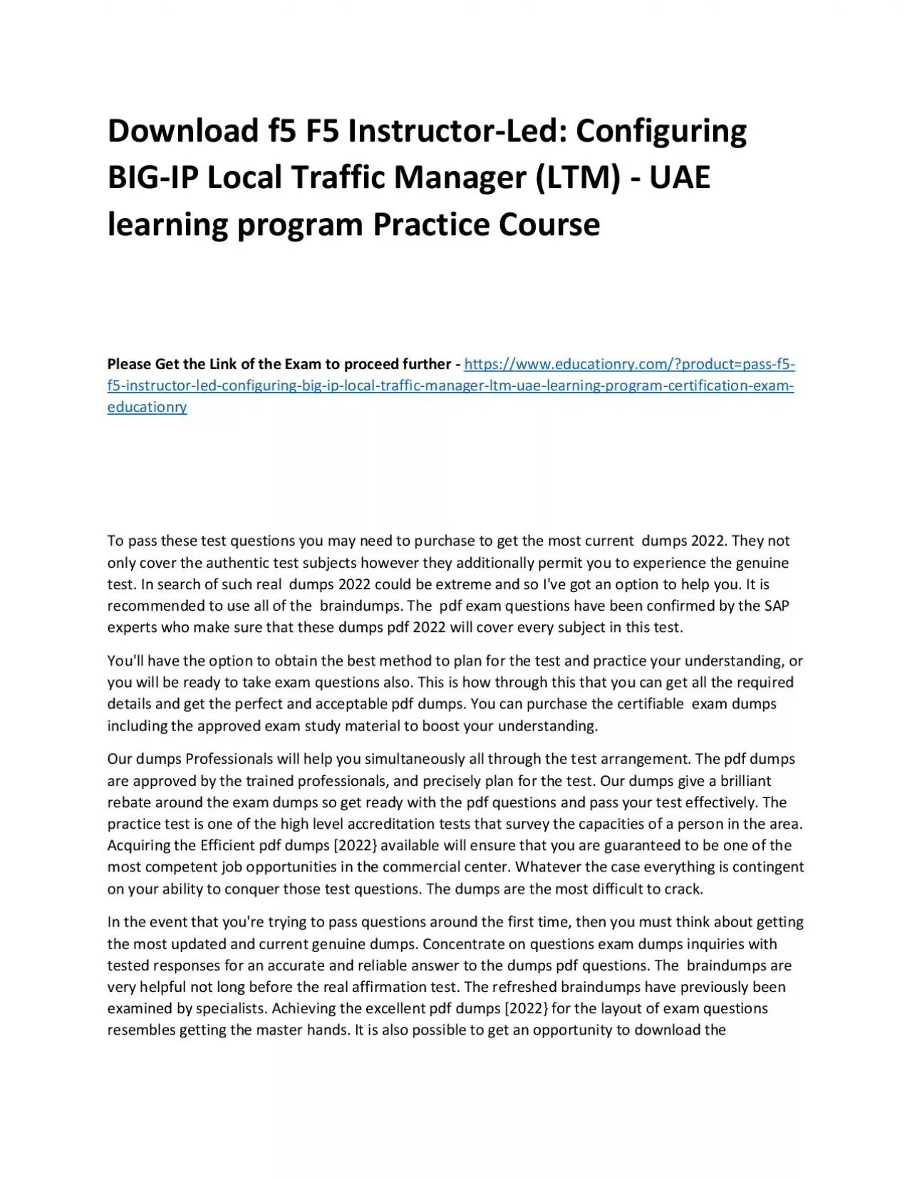 PDF-f5 F5 Instructor-Led: Configuring BIG-IP Local Traffic Manager (LTM) - UAE learning program