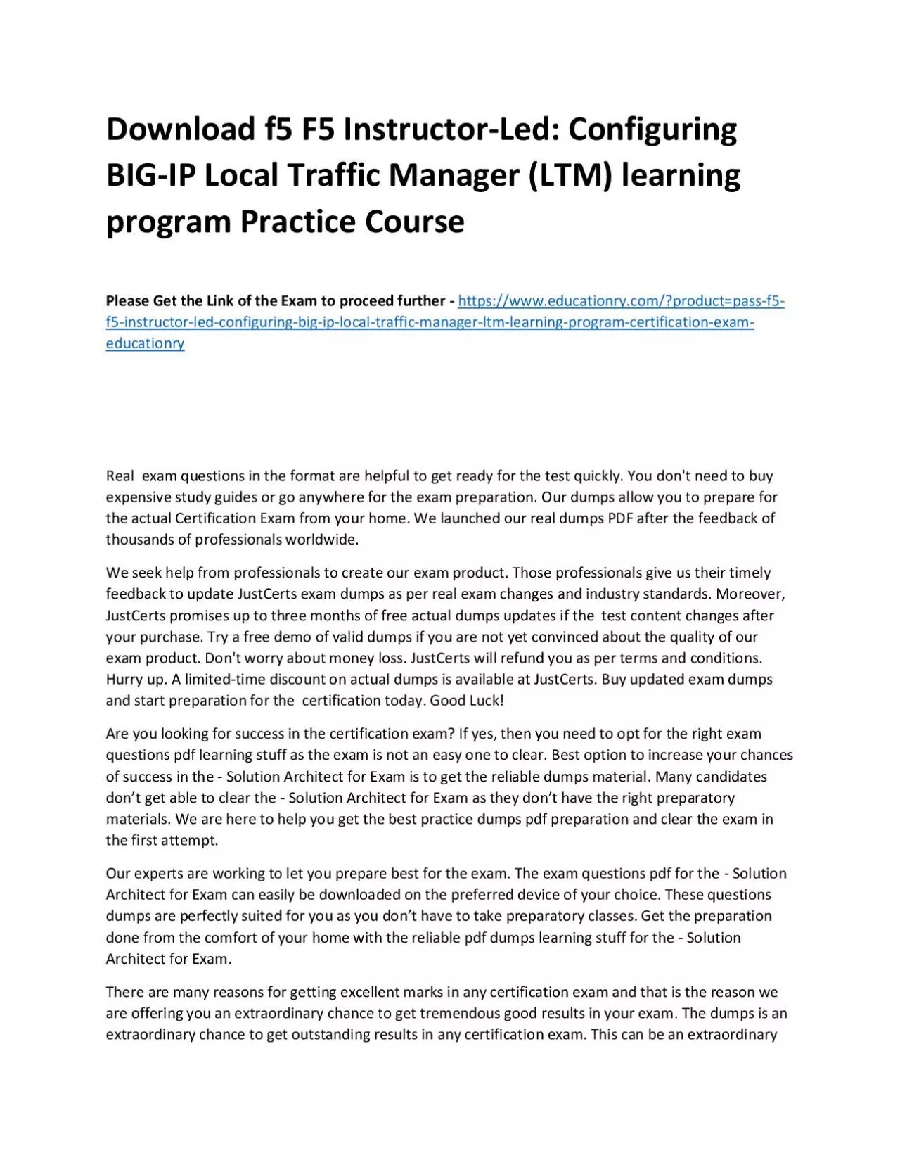 PDF-f5 F5 Instructor-Led: Configuring BIG-IP Local Traffic Manager (LTM) learning program