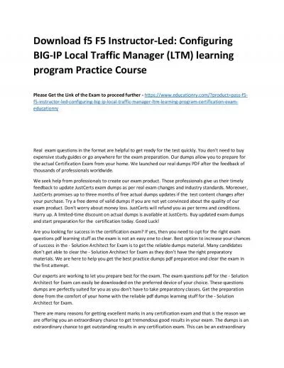 f5 F5 Instructor-Led: Configuring BIG-IP Local Traffic Manager (LTM) learning program