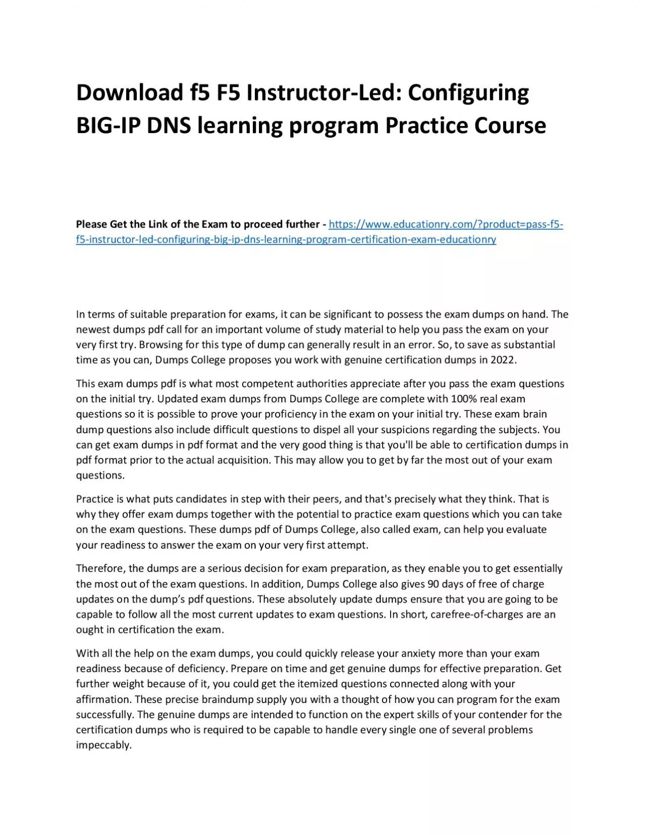 PDF-f5 F5 Instructor-Led: Configuring BIG-IP DNS learning program