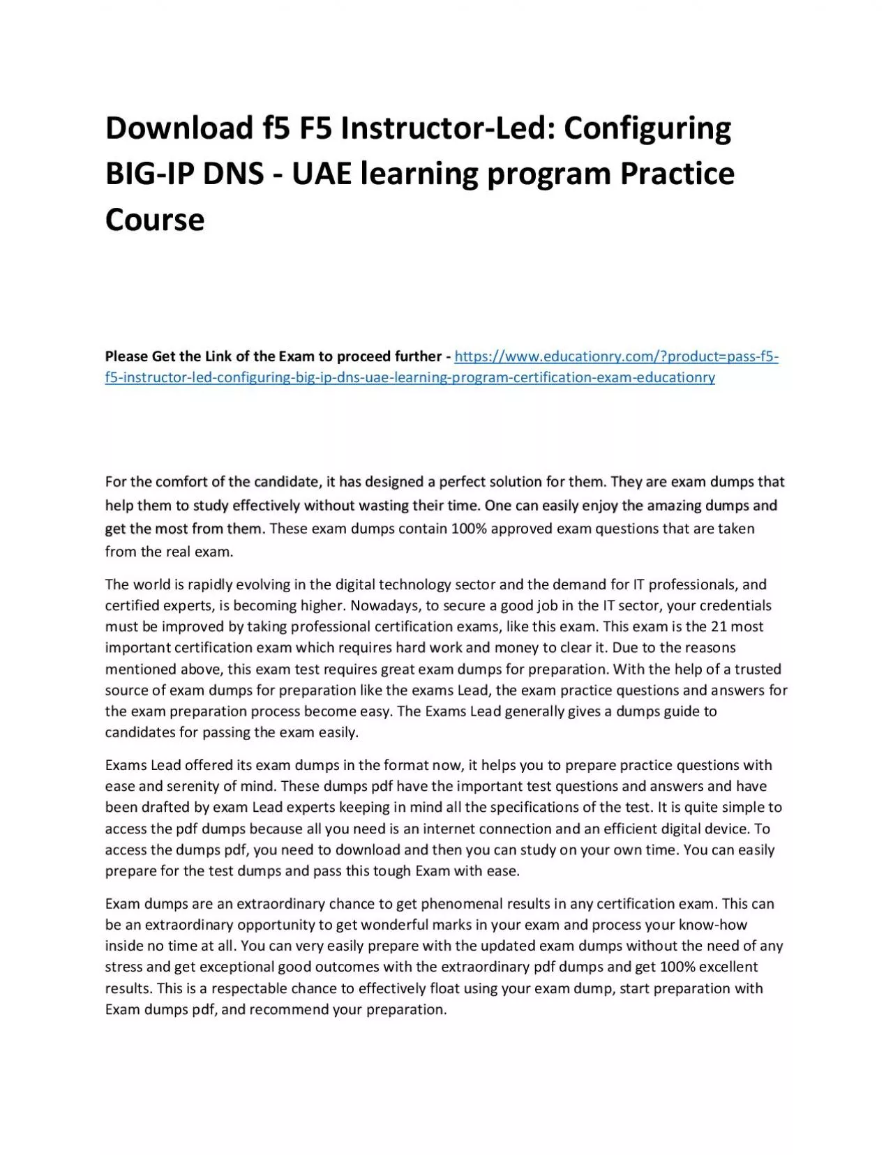 PDF-f5 F5 Instructor-Led: Configuring BIG-IP DNS - UAE learning program