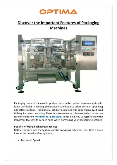 Discover the Important Features of Packaging Machines