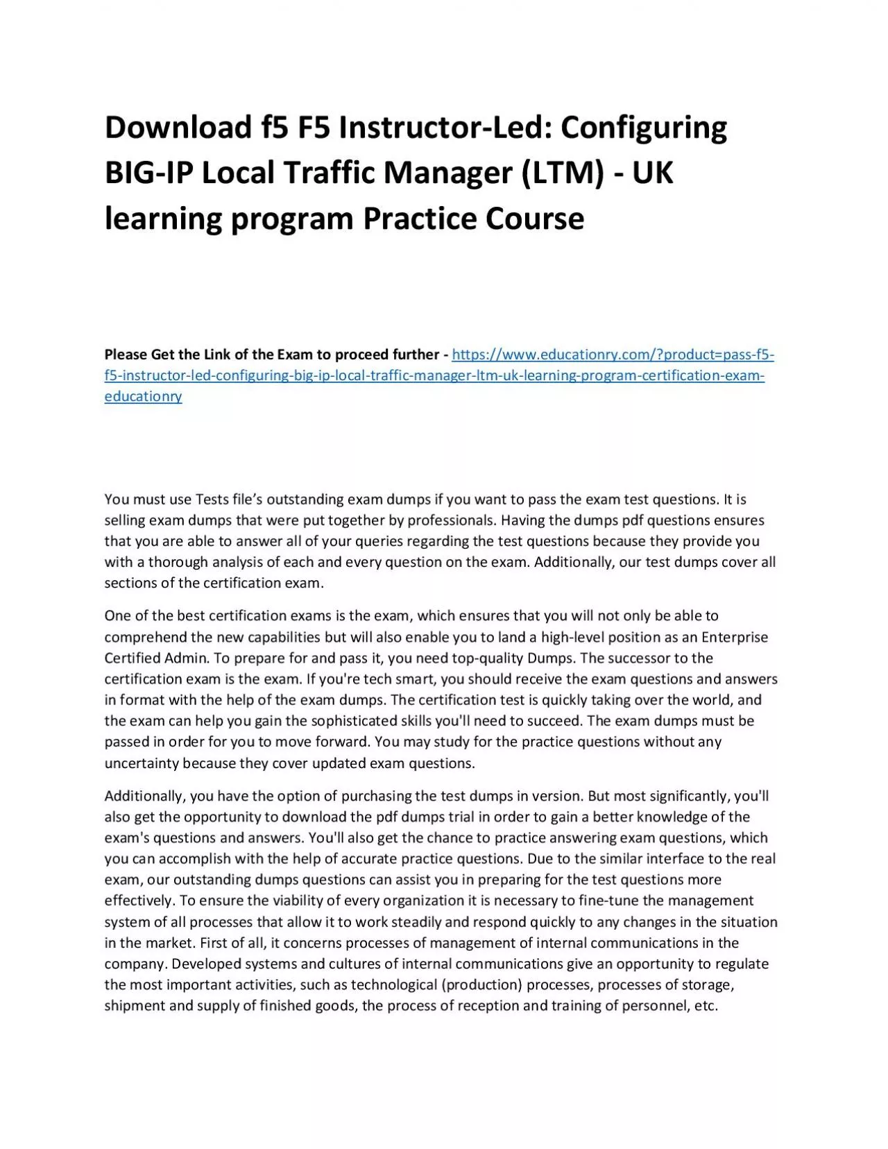 PDF-f5 F5 Instructor-Led: Configuring BIG-IP Local Traffic Manager (LTM) - UK learning program