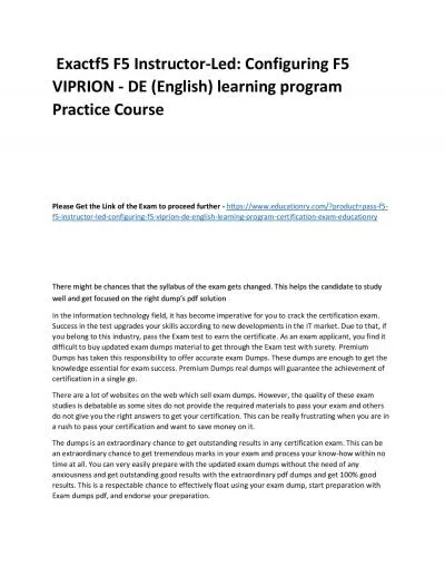 f5 F5 Instructor-Led: Configuring F5 VIPRION - DE (English) learning program