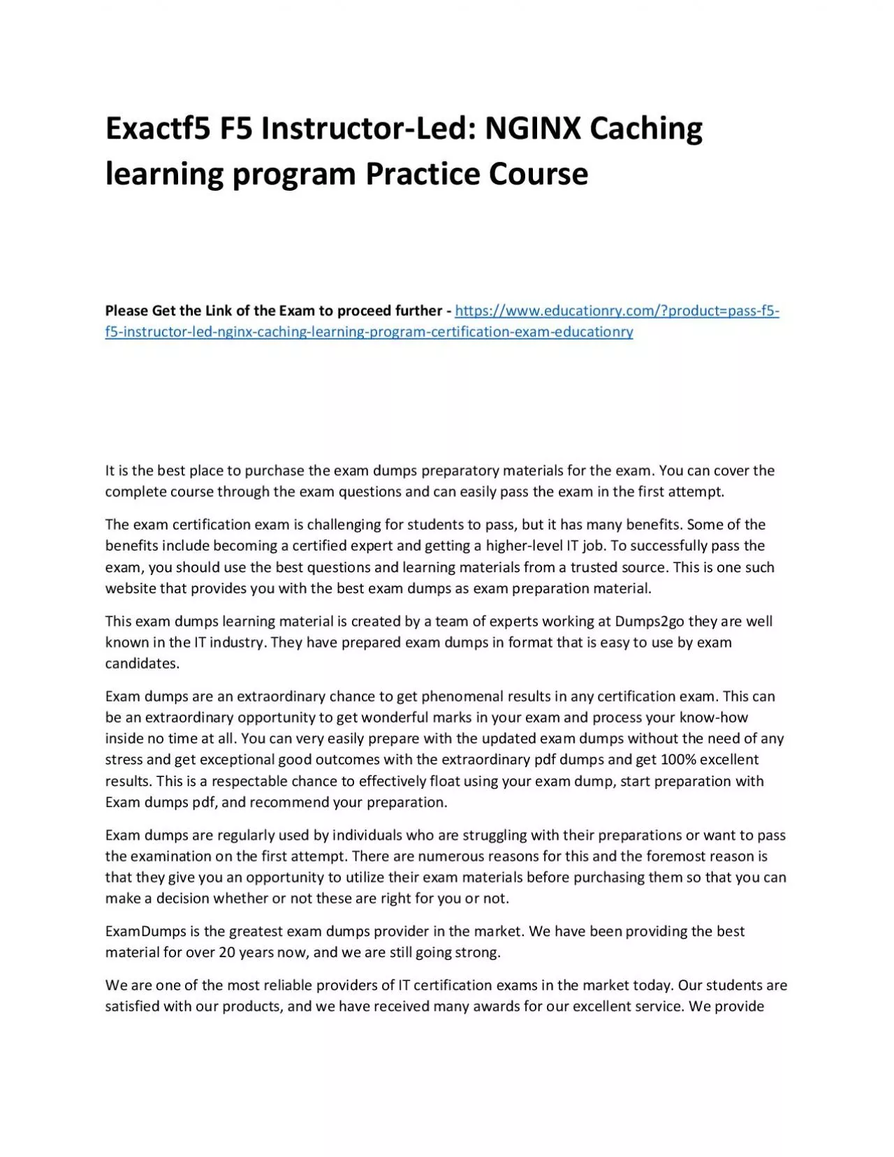 PDF-f5 F5 Instructor-Led: NGINX Caching learning program