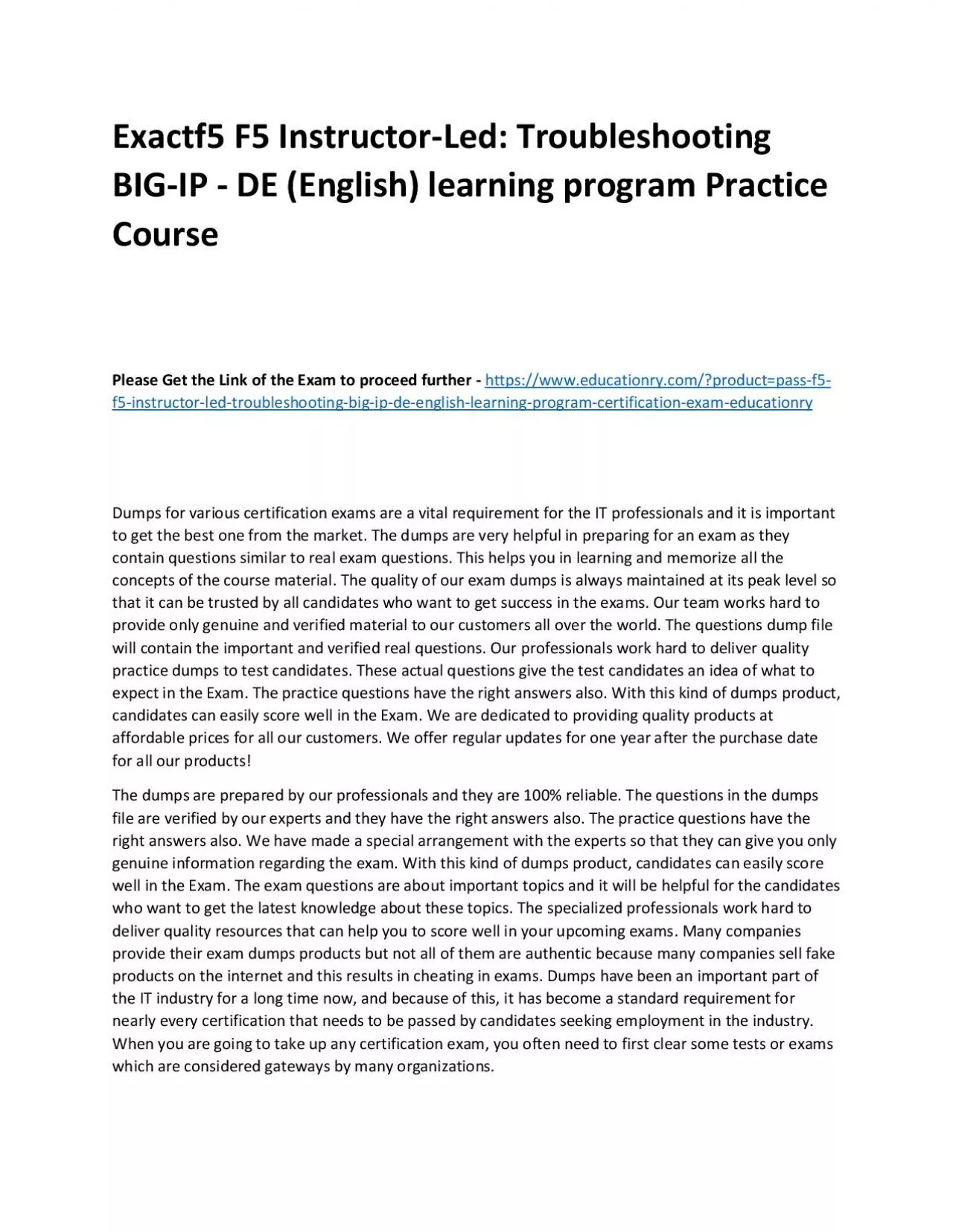 PDF-f5 F5 Instructor-Led: Troubleshooting BIG-IP - DE (English) learning program