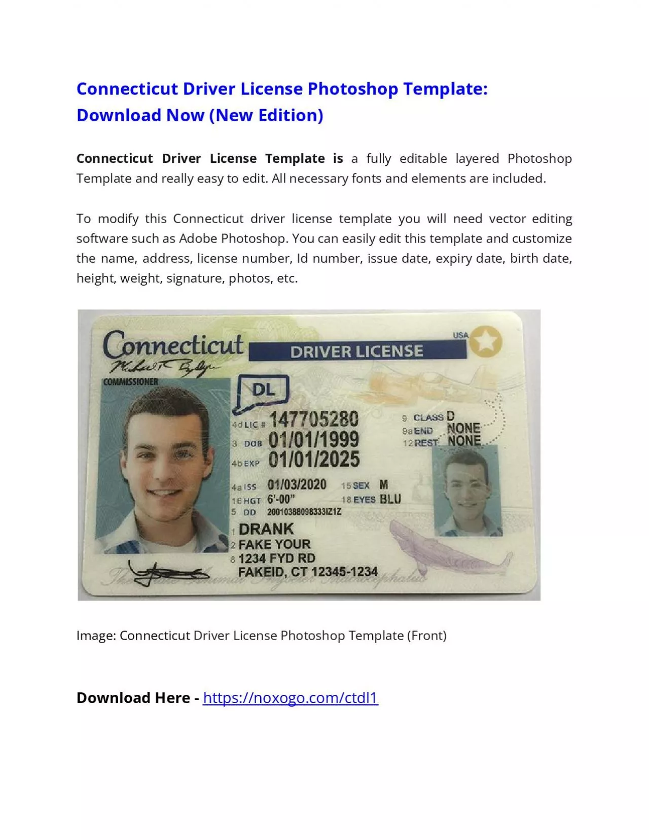 PDF-Connecticut Driver License Photoshop Template (New Edition)