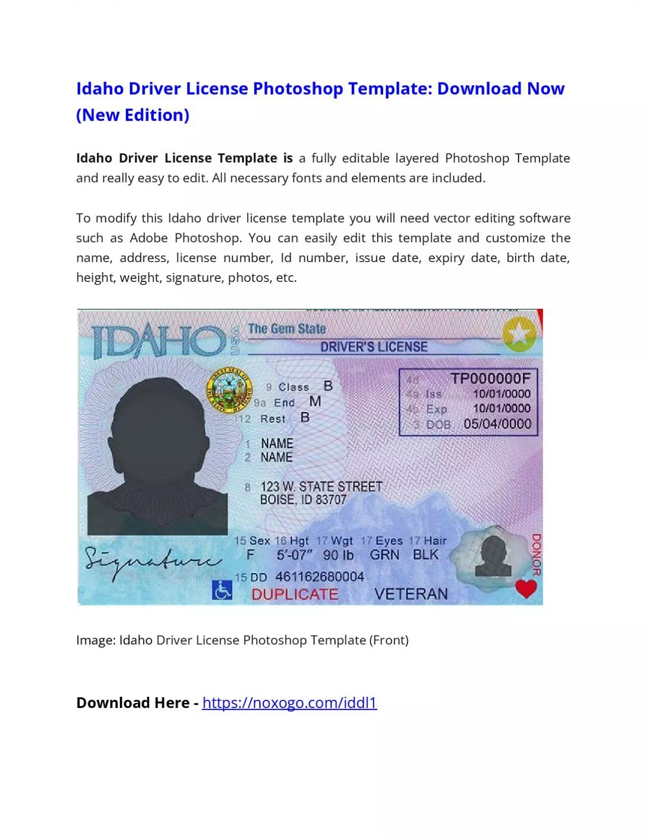 PDF-Idaho Driver License Photoshop Template (New Edition)