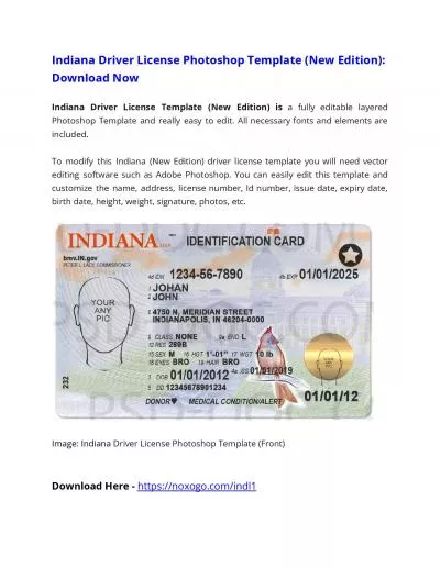Indiana Driver License Photoshop Template (New Edition)