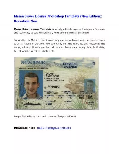 Maine Driver License Photoshop Template (New Edition)