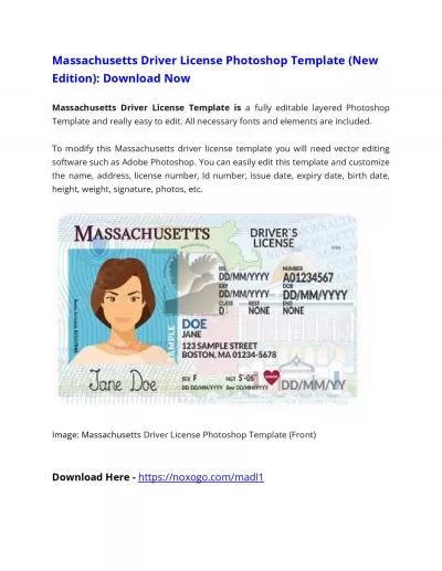Massachusetts Driver License Photoshop Template (New Edition)