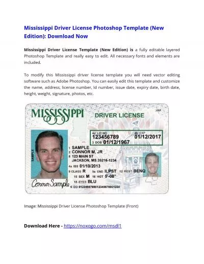 Mississippi Driver License Photoshop Template (New Edition)