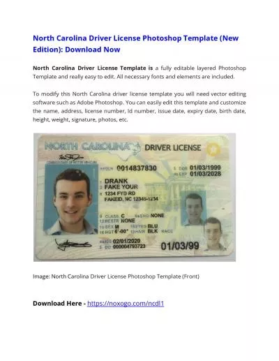 North Carolina Driver License Photoshop Template (New Edition)