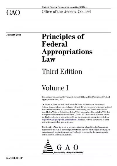 GAO Red Book Principles of Federal Appropriations Law 3rd Edition Volume 1