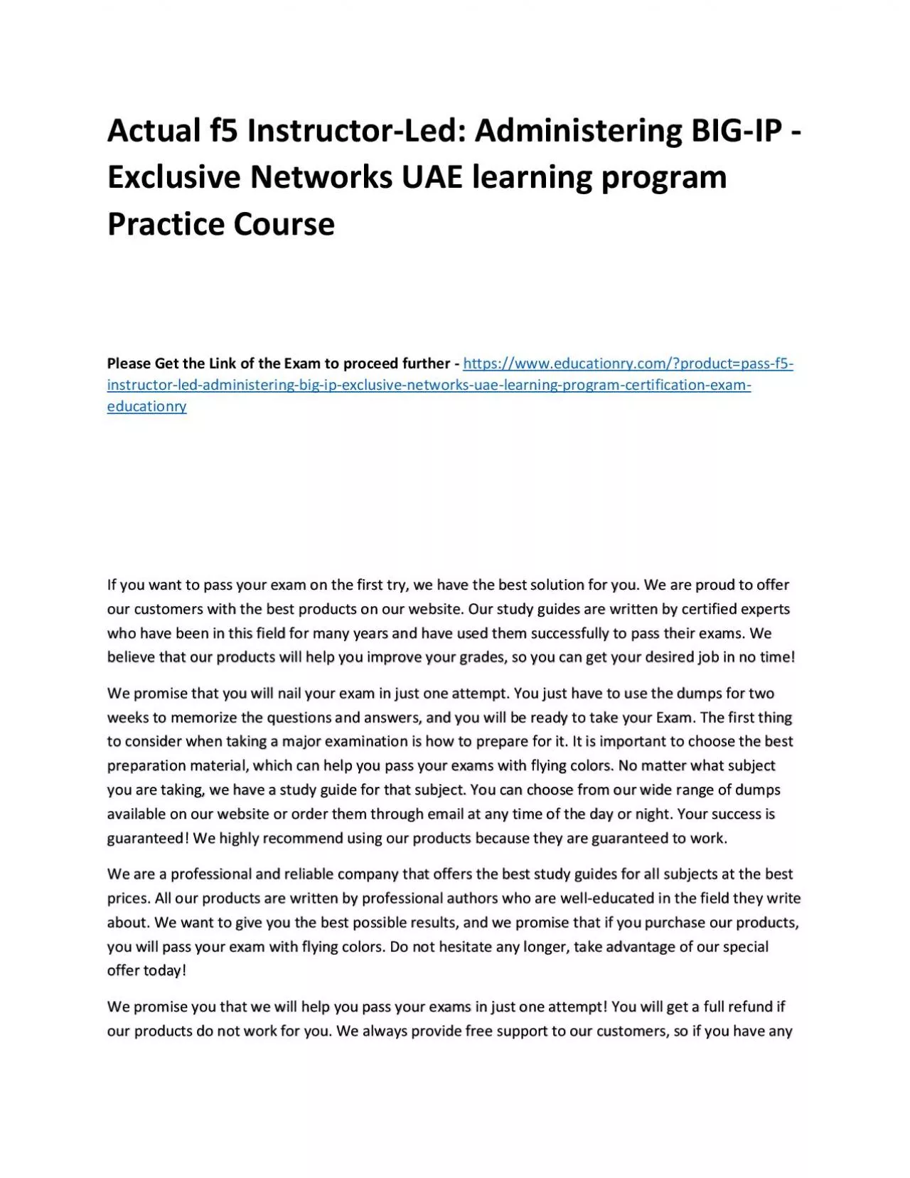 PDF-f5 Instructor-Led: Administering BIG-IP - Exclusive Networks UAE learning program