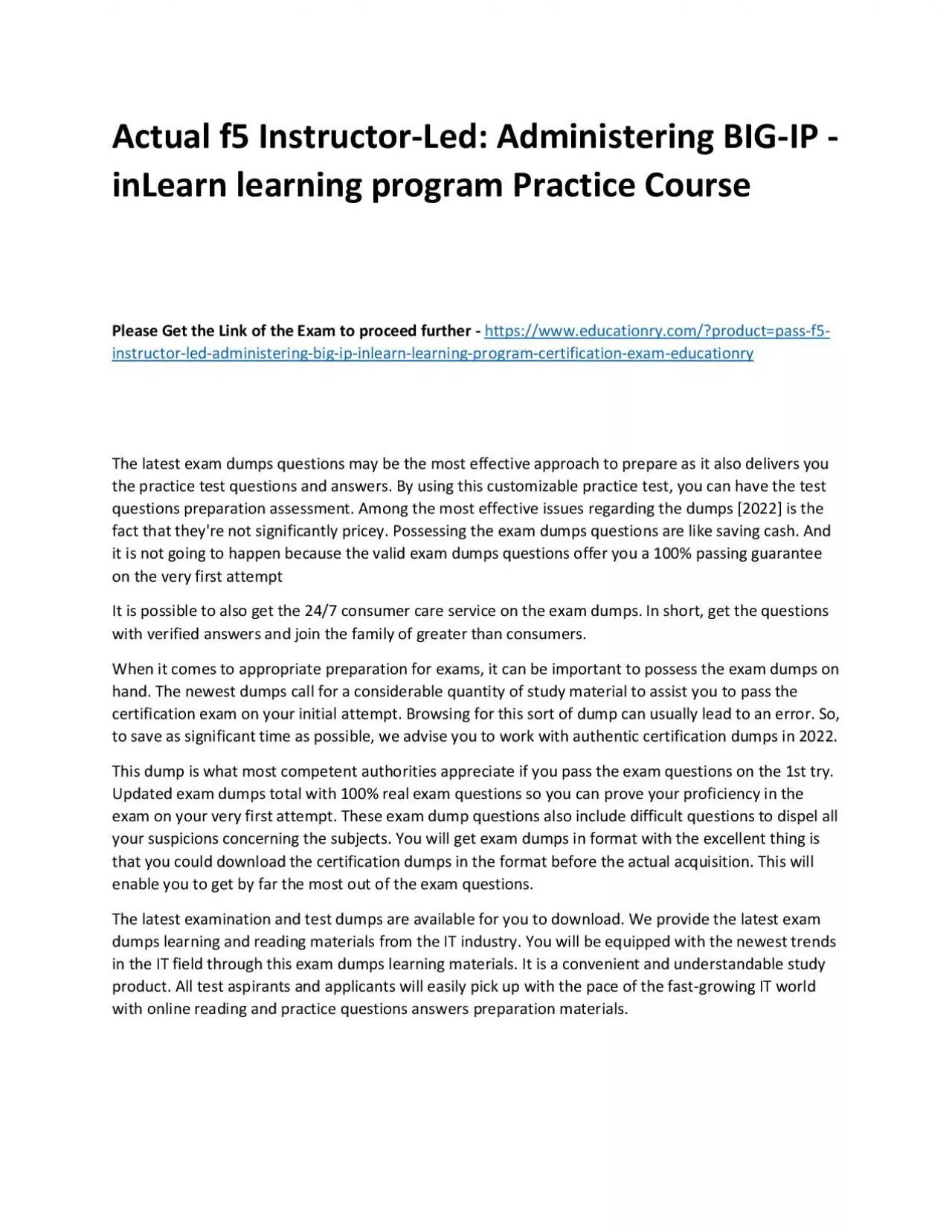 PDF-f5 Instructor-Led: Administering BIG-IP - inLearn learning program