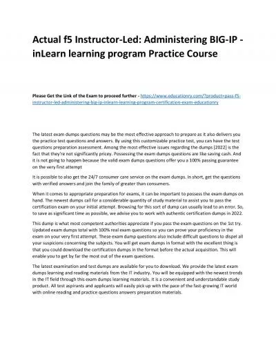 f5 Instructor-Led: Administering BIG-IP - inLearn learning program